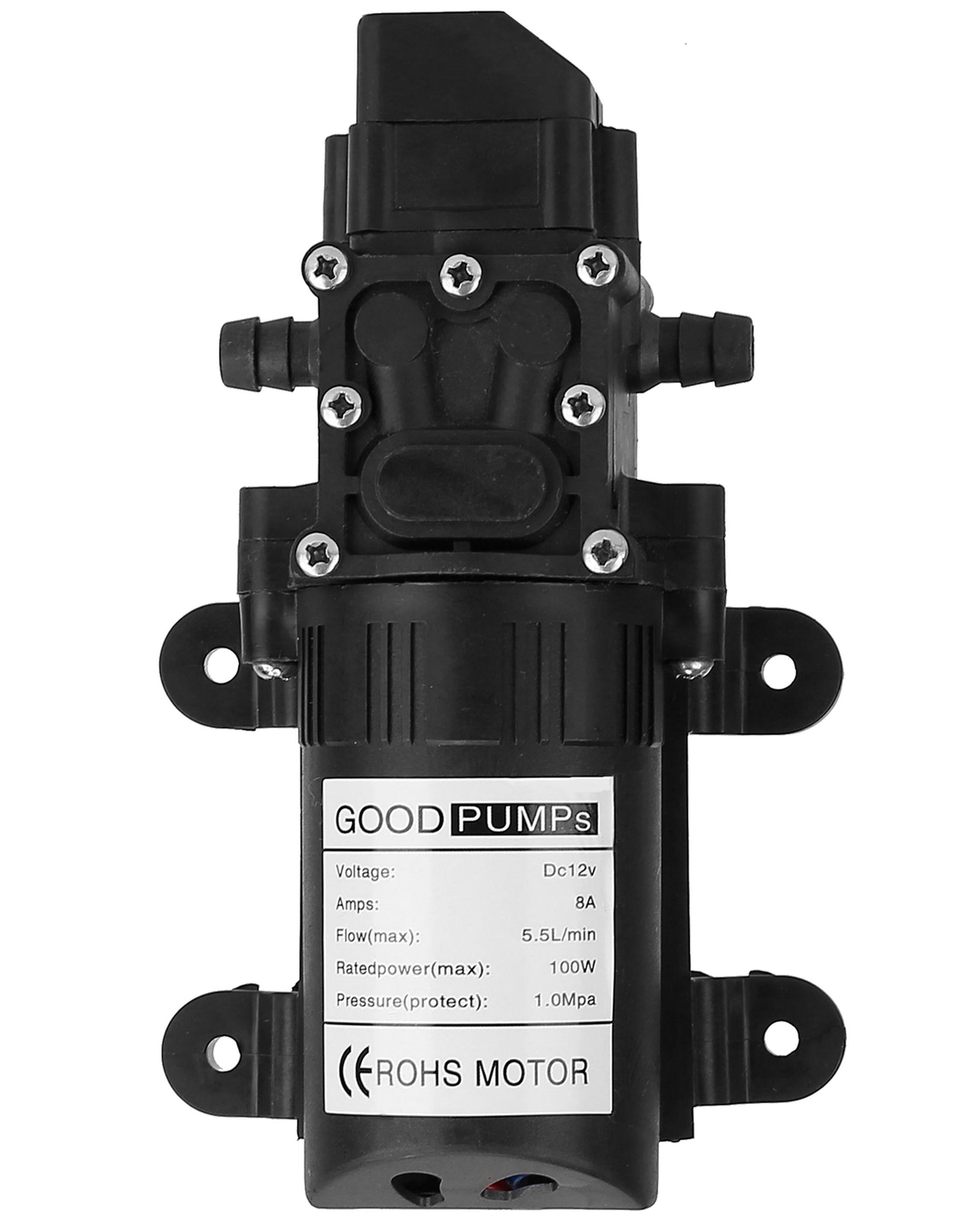 12V Water Pump with 2 Hose Clamps 123PSI Self Priming Sprayer Pump 100W Electric Diaphragm Water Pump 5.5L/Min for RV Camper Marine Boat