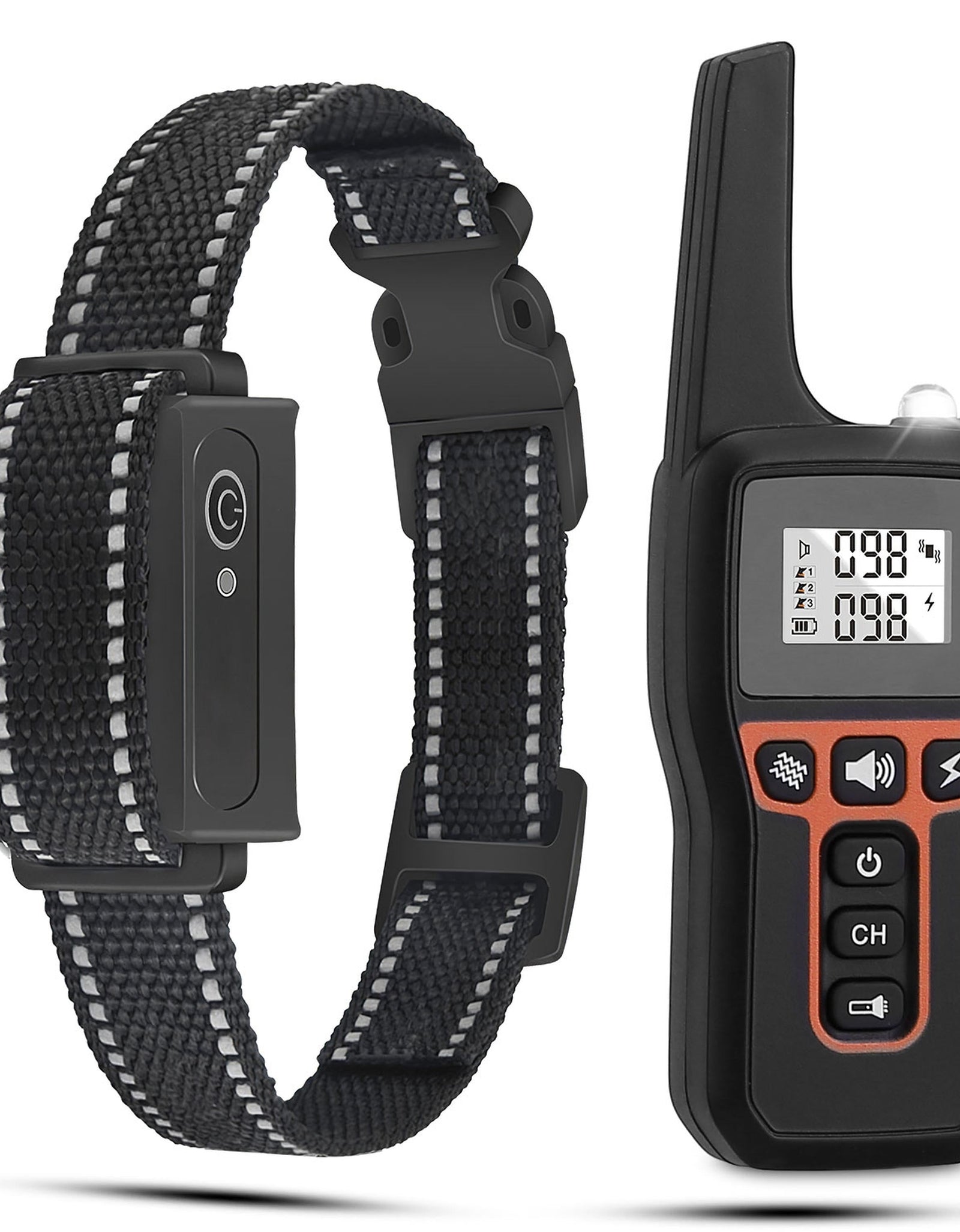 3280FT Dog Training Collar IP67 Waterproof Pet Beep Vibration Electric Shock Collar 3 Channels Rechargeable Transmitter Receiver Trainer with Flashlig