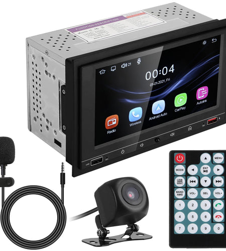 7In Universal Wireless Car MP5 Player 1080P Video Player Stereo Audio FM Radio Aux/USB Input with Rear View Camera Remote Control