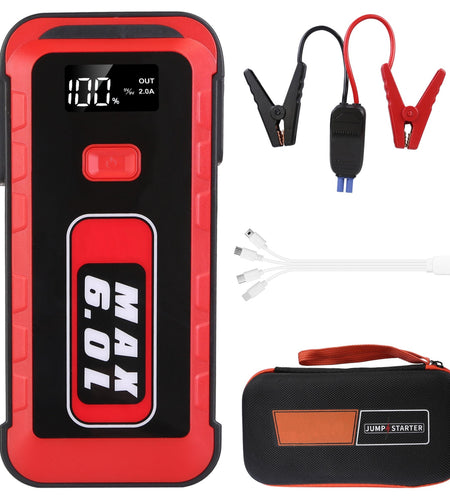 Car Jump Starter Booster 2500A Peak 25800mAh Battery Charger Power Bank with 4 Modes LED Flashlight for Up to 6.0L Gas or 3.0L Diesel Engine Car