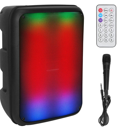 8in Portable Wireless Party Speaker with Colorful Lights, TWS Function, FM Radio, USB/MMC Card Reading, Aux In, Recording Function, Mic
