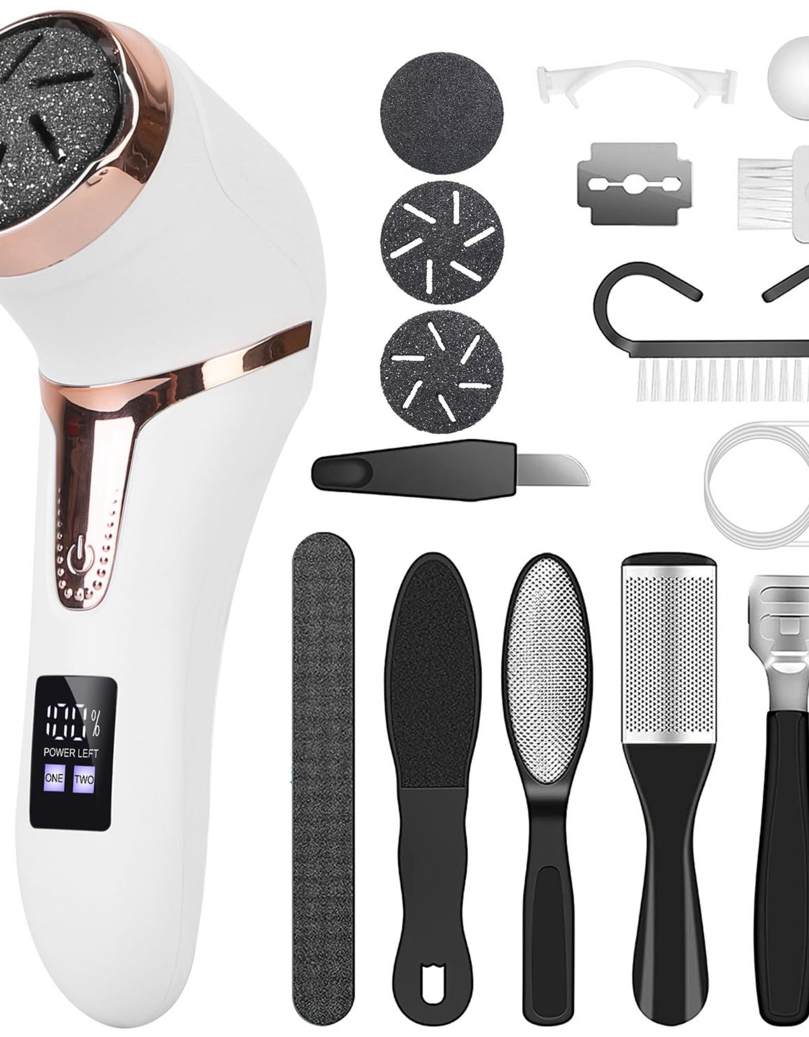 17Pc Electric Foot Callus Remover w/ Vacuum Foot Grinder, Rechargeable Foot File w/ 3 Grinding Heads, 2 Speeds - Foot Care