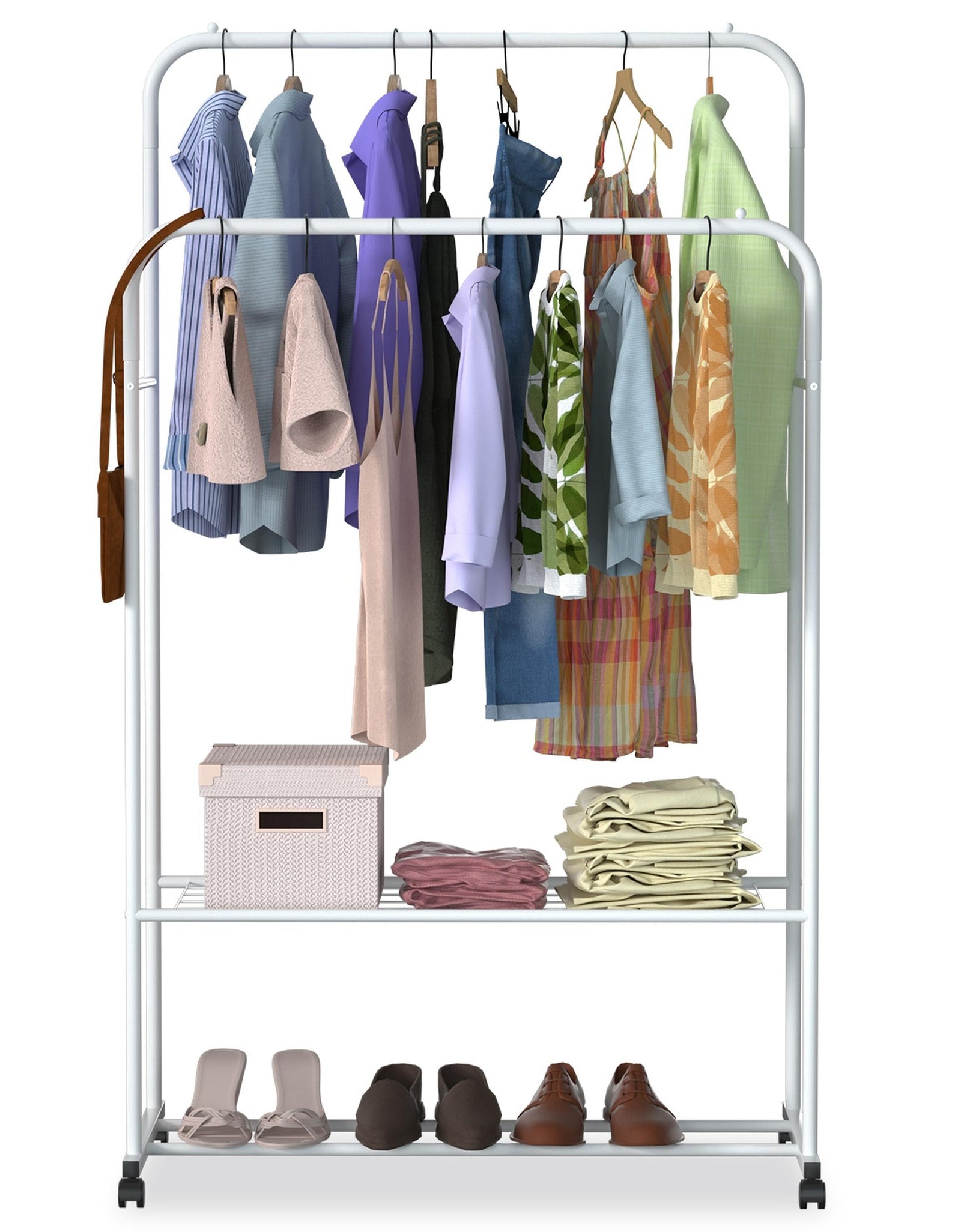 Garment Hanging Rack Clothing Hanging Rail Pillow Shoe Display Organizer Stand Rolling Wheel Clothes Organizer