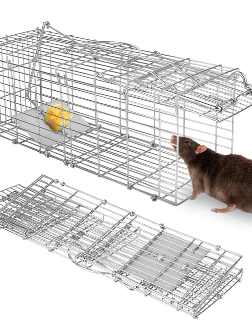 Load image into Gallery viewer, Foldable Rat Trap Cage Humane Live Rodent Trap Cage Galvanized Iron Mice Mouse Control Bait Catch with Detachable L Shaped Rod
