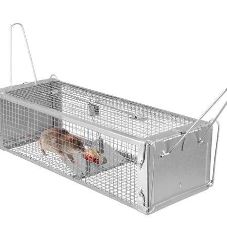 Dual Door Rat Trap Cage Humane Live Rodent Dense Mesh Trap Cage Zinc Electroplating Mice Mouse Control Bait Catch with 2 Detachable U Shaped Rod