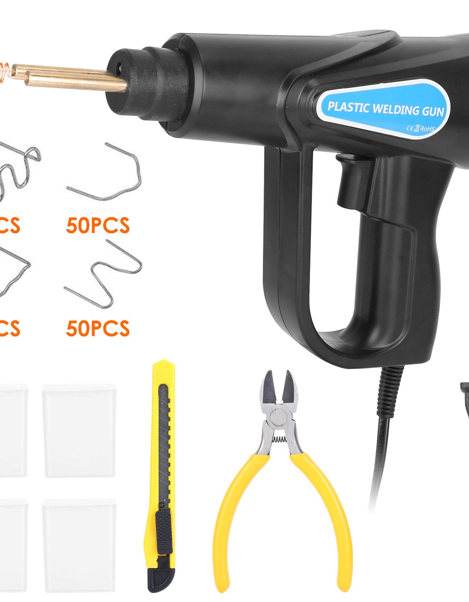 70W Plastic Welder Car Bumper Repair Kit Hot Stapler Welding Gun Plastic Repair Machine Soldering Tool with 200 Staples Pliers Cutter