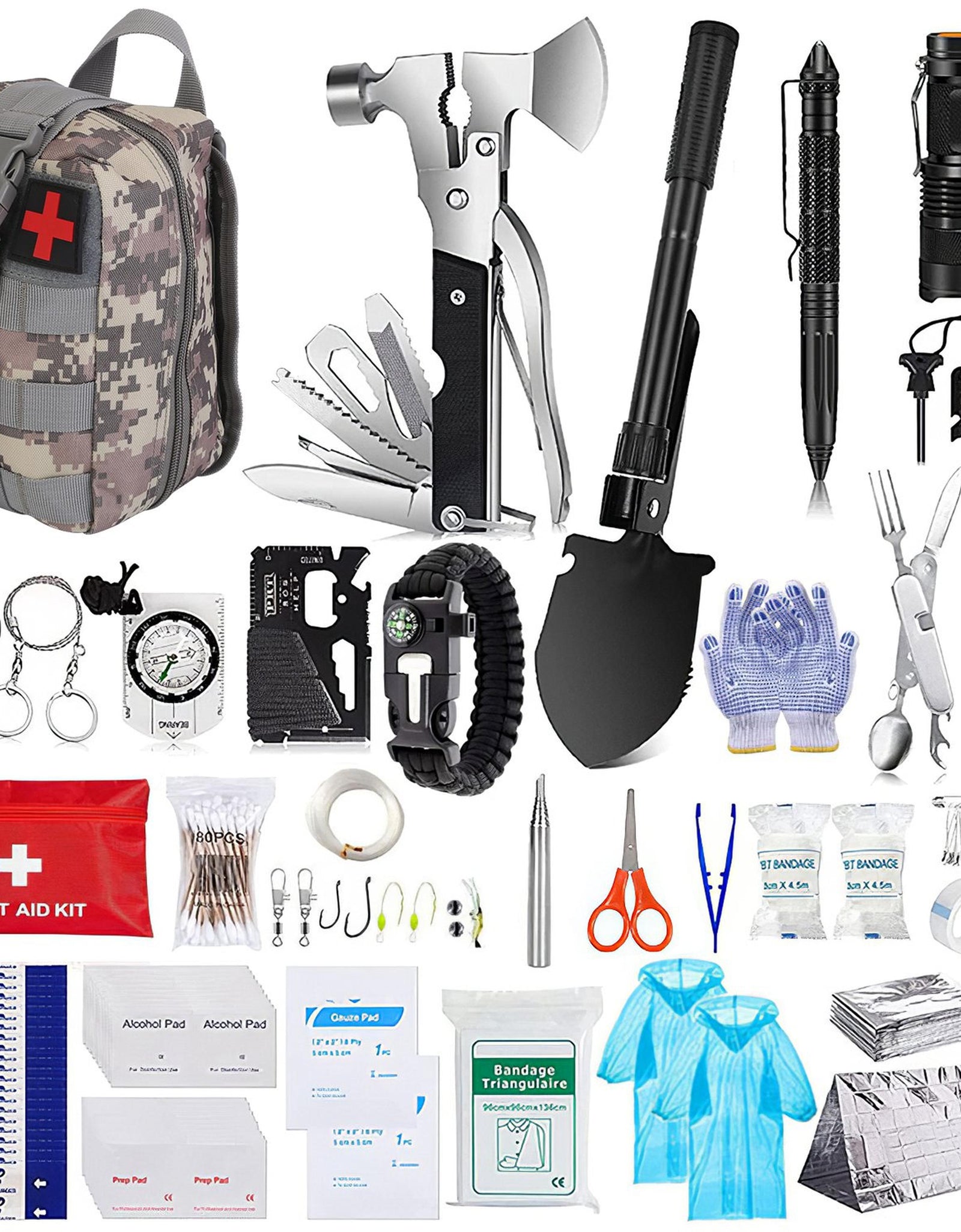 125Pcs Survival Kits Professional Emergency Survival Gear Tactical First Aid Kit Supplies for Outdoor Adventure Camping Hiking Hunting