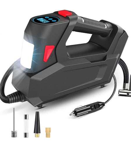 Portable Tire Inflator 120 PSI Maximum 90W Powered Tire Pump with Digital Display LED Light Inflatable Nozzle Needle Fuse Air Compressor for Bikes Mot