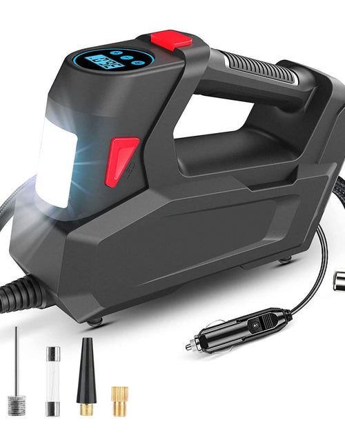 Load image into Gallery viewer, Portable Tire Inflator 120 PSI Maximum 90W Powered Tire Pump with Digital Display LED Light Inflatable Nozzle Needle Fuse Air Compressor for Bikes Mot
