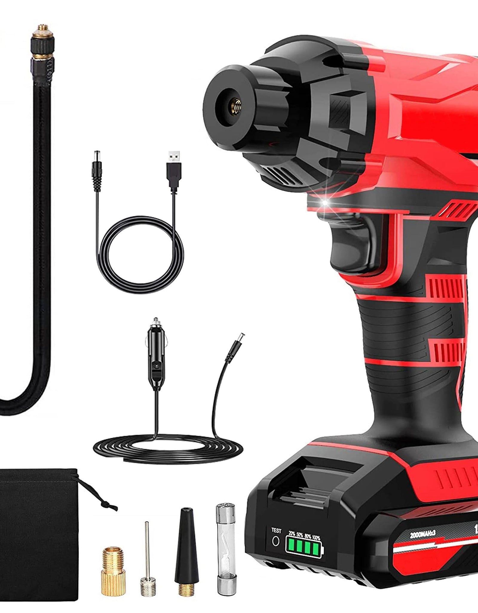 150PSI Cordless Car Tire Pump 6000mAh Rechargeable Tire Inflator 12V Portable Electric Air Compressor with LED Light for Car Bike Motorcycle Ball
