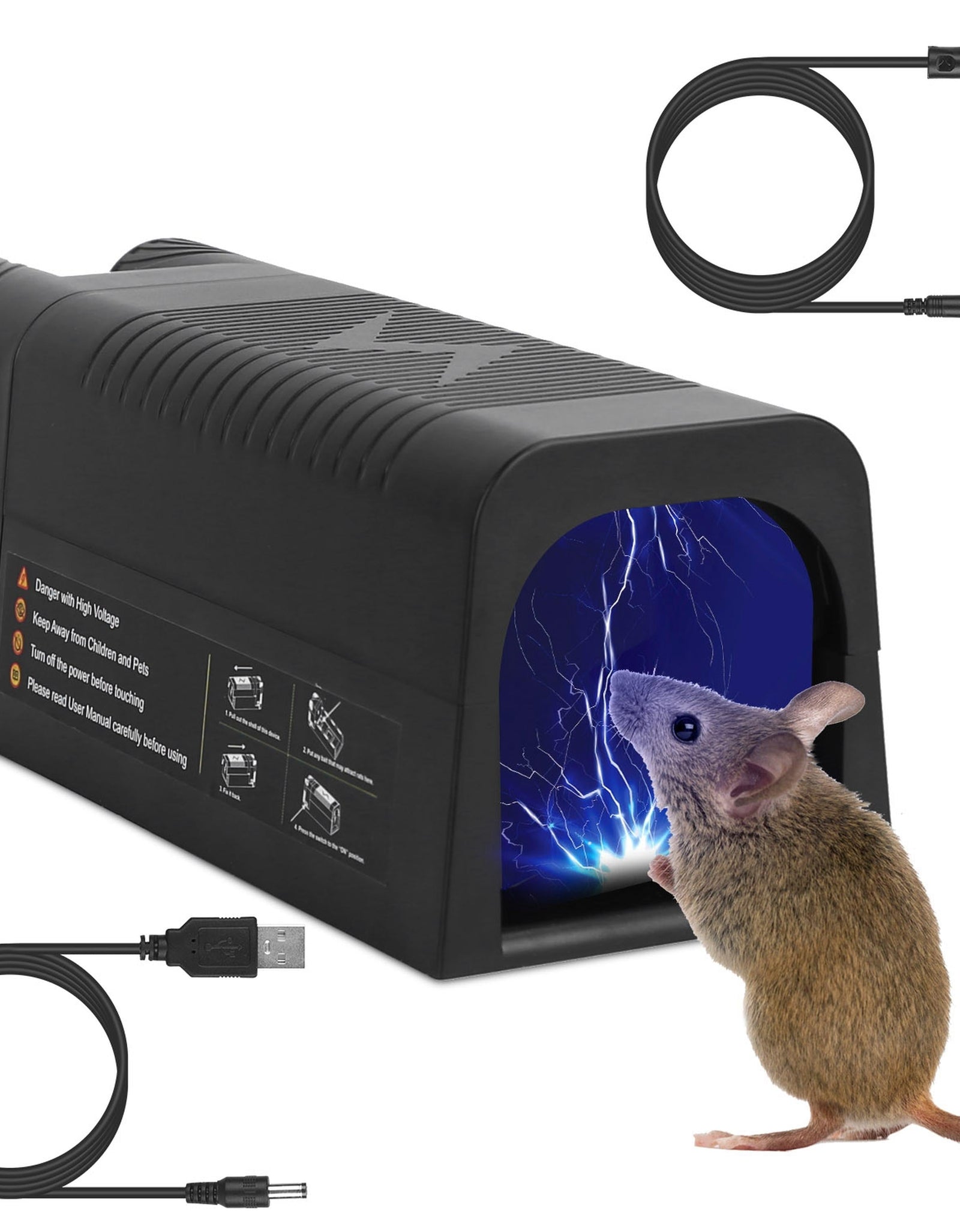 Electric Rat Trap Reusable Mice Trap Rodent Zapper Indoor Pest Control Rechargeable Shock Mice Killer with 1800V High Voltage for Home