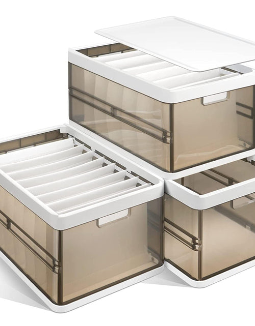 Load image into Gallery viewer, 3 Pack Foldable Storage Bin with Lid Stackable Plastic Closet Organizer with Handle Divider Collapsible Drawer Organizer for Toys Clothes
