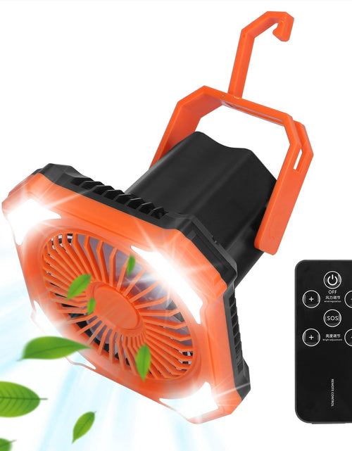 Load image into Gallery viewer, Portable Camping Lantern Fan 10000mAh Battery Powered Hanging Fan USB Rechargeable Tent Fan with 4 Light Modes 3 Wind Modes Emergency Power Bank Remot
