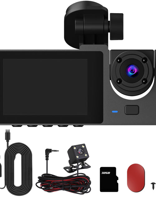 Load image into Gallery viewer, 3 Channel Dash Cam Front Inside Rear Vehicle Driving Recorder Car DVR with 32G MMC Card G Sensor Motion Detection Parking Monitor Night Vision Loop Re
