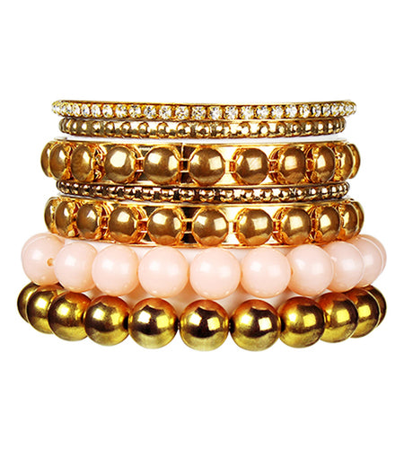 7-Piece Retro Burnished Gold Inlaid Rhinestones Bangle Bracelet Set
