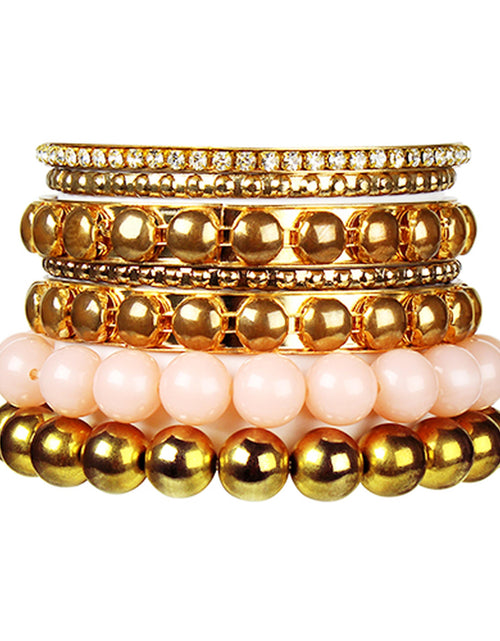 Load image into Gallery viewer, 7-Piece Retro Burnished Gold Inlaid Rhinestones Bangle Bracelet Set
