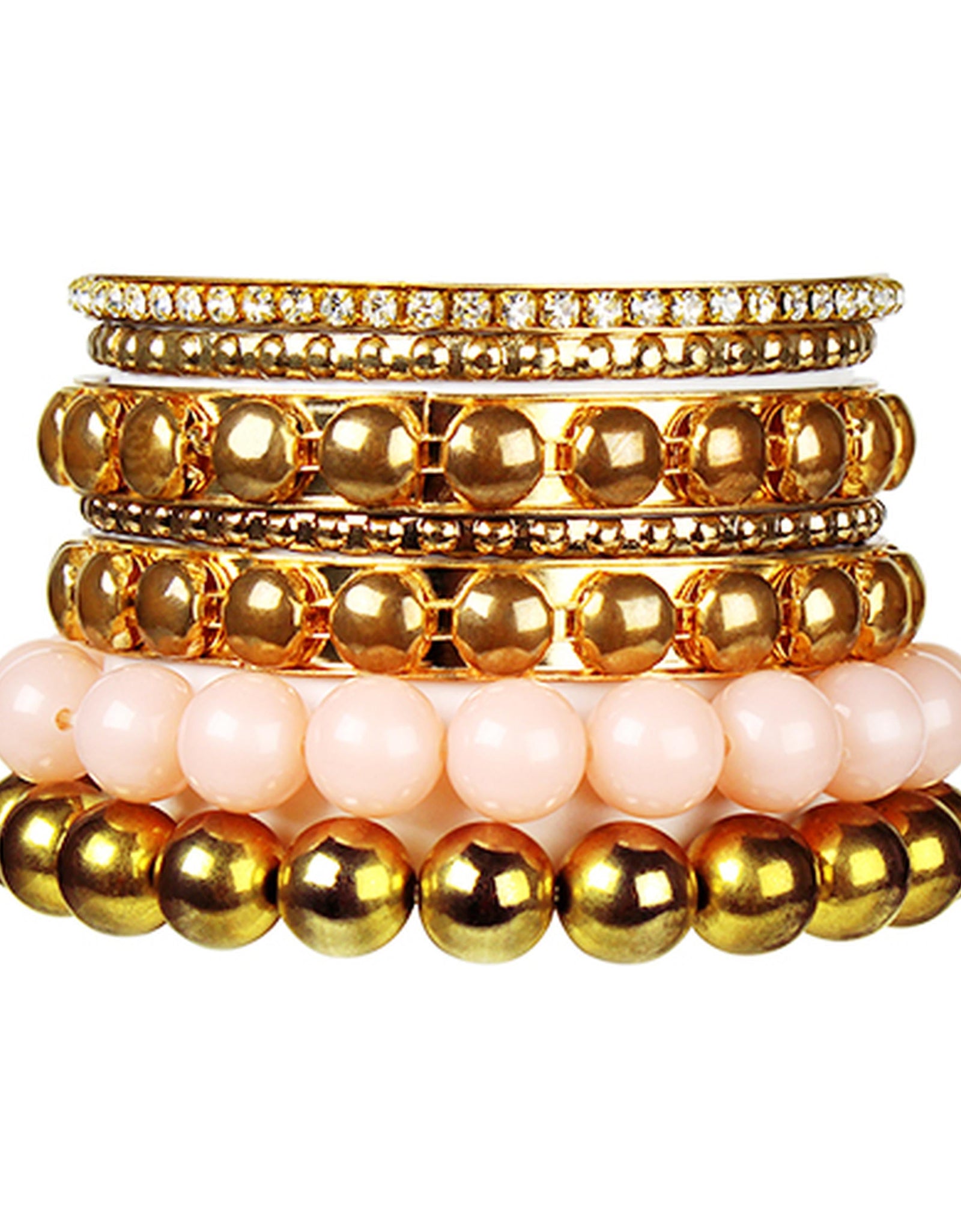7-Piece Retro Burnished Gold Inlaid Rhinestones Bangle Bracelet Set