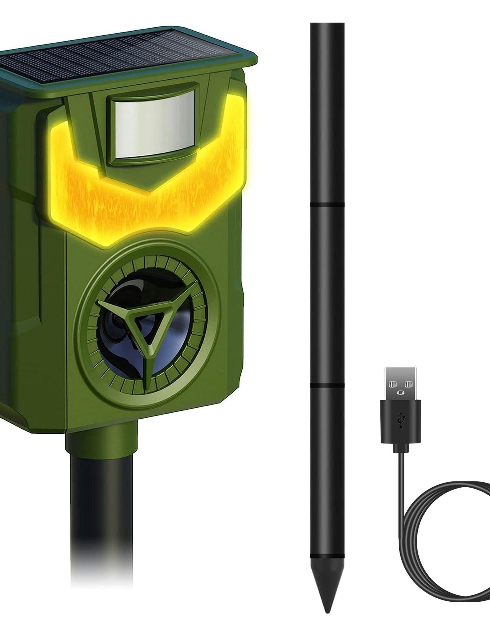 Solar Ultrasonic Animal Repeller with Flame Light USB Charge Motion Sensor Animal Repellent Chaser IP55 Waterproof Dog Raccoon Fox Skunk