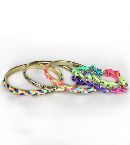 4-Piece Colorful Woven Burnished Gold Bracelet Set