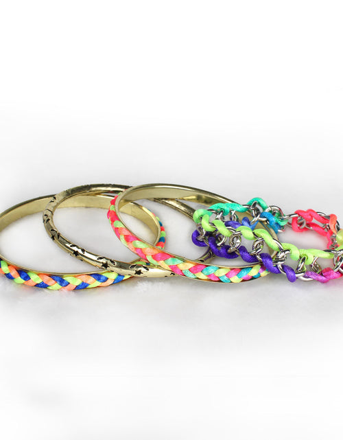 Load image into Gallery viewer, 4-Piece Colorful Woven Burnished Gold Bracelet Set
