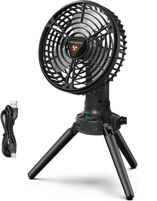 Load image into Gallery viewer, Foldable Camping Fan with Emergency Power Bank 270� Oscillating Rechargeable Tripod Fan for Hiking Fishing Personal Desk Fan with 4 Speeds 3 Brightnes
