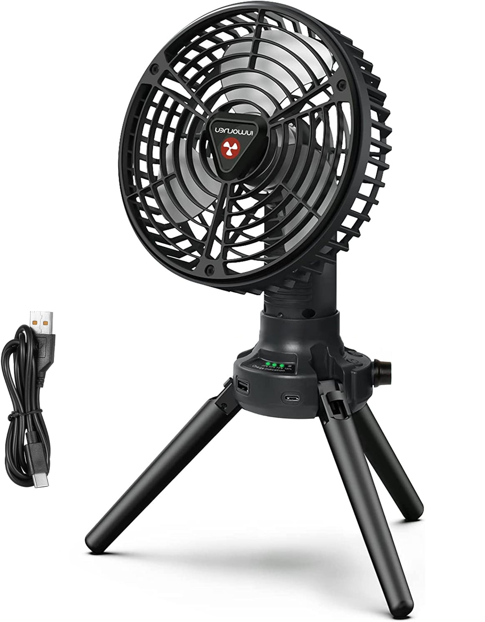 Foldable Camping Fan with Emergency Power Bank 270� Oscillating Rechargeable Tripod Fan for Hiking Fishing Personal Desk Fan with 4 Speeds 3 Brightnes