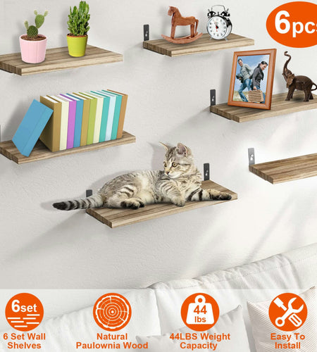 6 Sets Floating Shelves 15.55x5.19Inch Wall Mounted Shelves Wood Storage Shelves Metal Bracket Hanging Display Shelf Wall Organizer for Living Room Ba