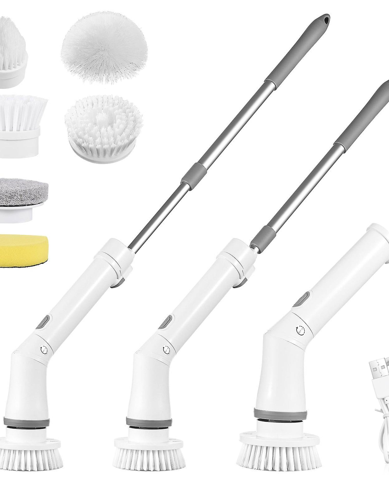 Electric Spin Scrubber Cordless Rechargeable Telescopic Cleaning Brush 6 Replaceable Heads 2 Speed Adjustable Extension Arm Bathroom Tub Tile Floor