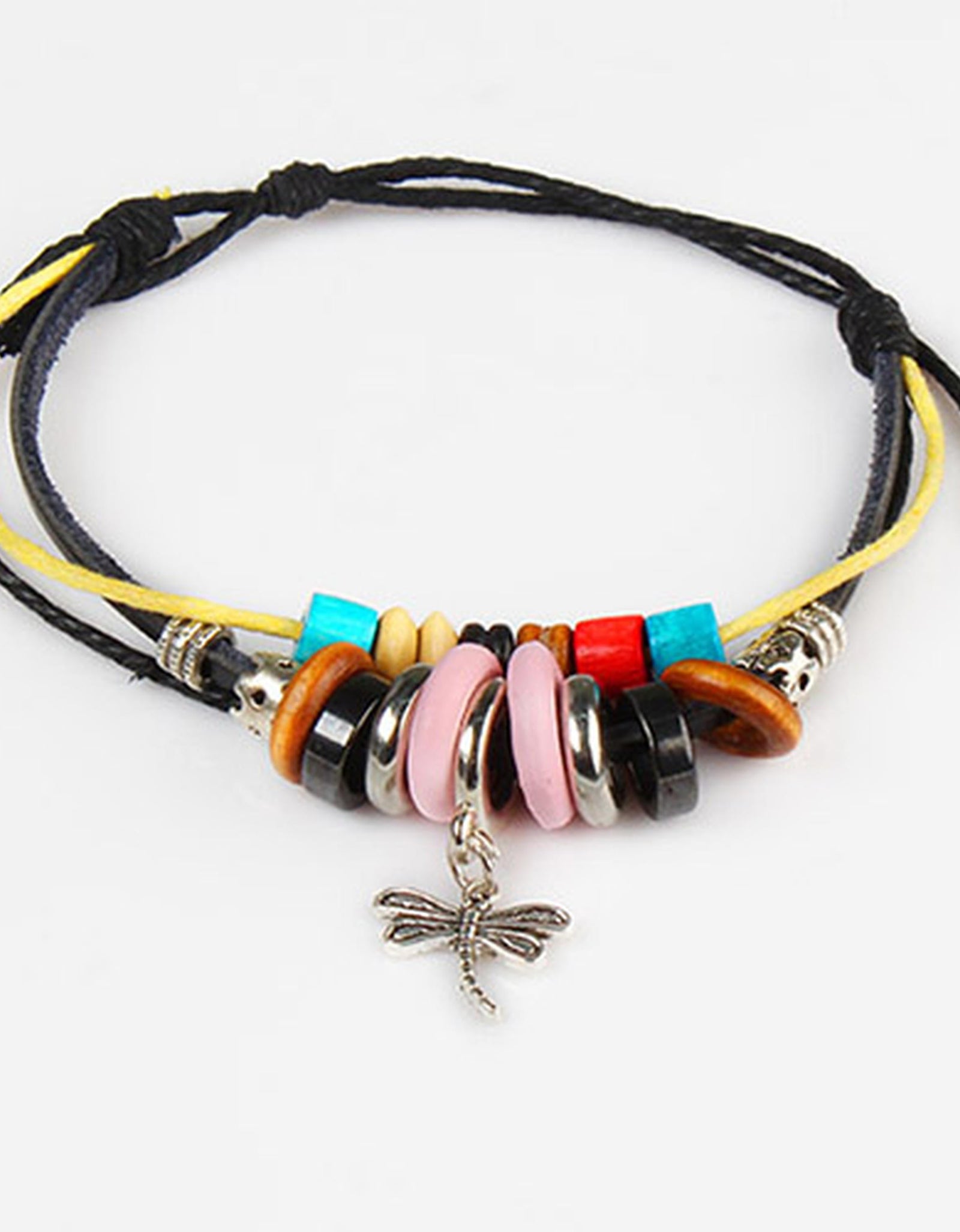Fashion Dragonfly Pendant Leather Wristband Charm Bracelet