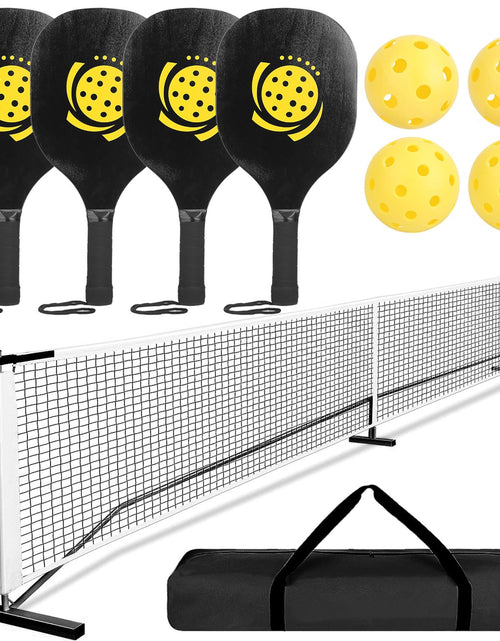 Load image into Gallery viewer, Portable Pickleball Net Set 22ft Regulation Size Net Pickle Ball Net System with 4 Pickleballs 4 Paddles Carrying Bag for Driveway Backyard
