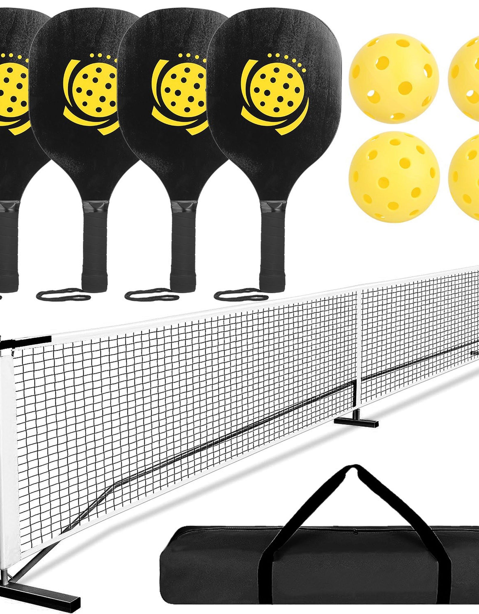 Portable Pickleball Net Set 22ft Regulation Size Net Pickle Ball Net System with 4 Pickleballs 4 Paddles Carrying Bag for Driveway Backyard