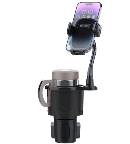2 In 1 Car Cup Phone Holder Automotive Drink Holder with 360� Rotating Gooseneck Phone Mount Adjustable Base Fit for Most Phones Cups Vehicles