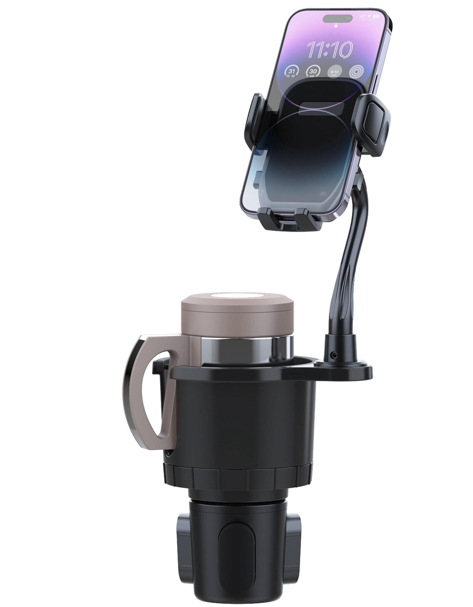 2 In 1 Car Cup Phone Holder Automotive Drink Holder with 360� Rotating Gooseneck Phone Mount Adjustable Base Fit for Most Phones Cups Vehicles