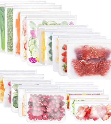 20Pcs Reusable Food Storage Bags 5 Sandwich Snack Gallon Quart Bag Leakproof BPA Free Food Container Freezer Safe Lunch Bag