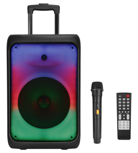 Portable Wireless Party Speaker Party Speaker with with 5 Colorful Lighting Modes TWS FM USB MMC Slot Aux In Recording Mic Priority Trolley Handle 2 W