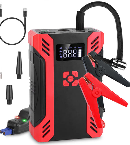 Car Jump Starter with Air Compressor Portable Car Battery Booster with Digital Tire Inflator with 2000mAh Peak Current for 12V Car 6.5L Gas or 4.0L Di