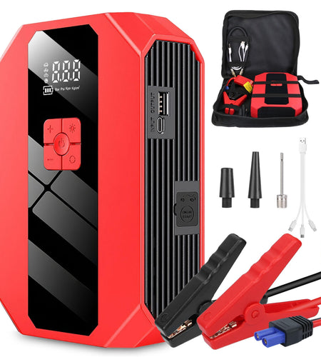 Portable Car Jump Starter Air Compressor 1500A 400PSI Car Battery Charger Jump Starter Power Bank LED Flashlight Digital Tire Inflator for 4.0L Gasoli