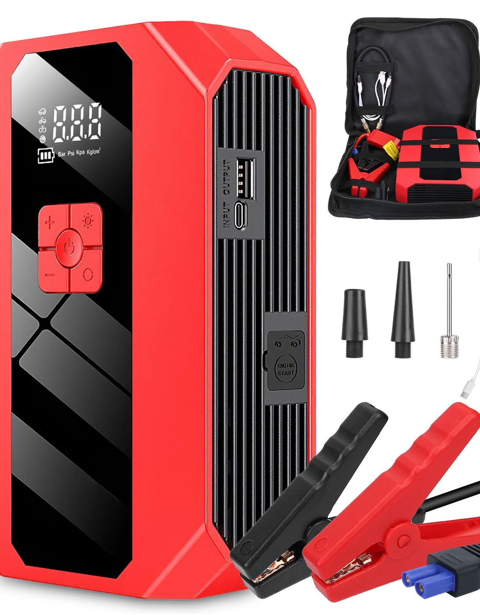 Portable Car Jump Starter Air Compressor 1500A 400PSI Car Battery Charger Jump Starter Power Bank LED Flashlight Digital Tire Inflator for 4.0L Gasoli