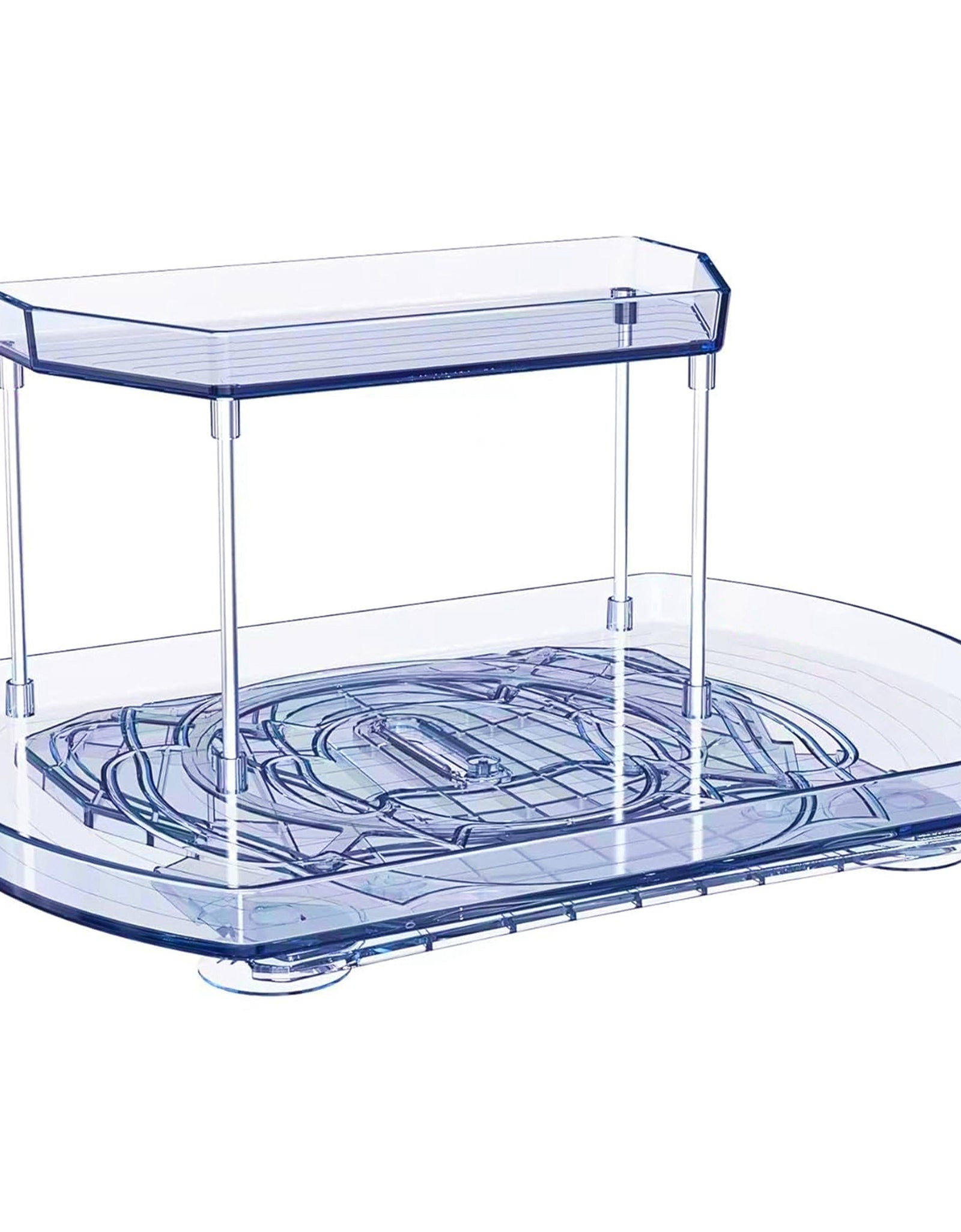 2 Tier Turntable Organizer Rectangular Refrigerator Spinner Storage Rack with 360� Rotatable Slide Rail for Kitchen Cabinet Countertop