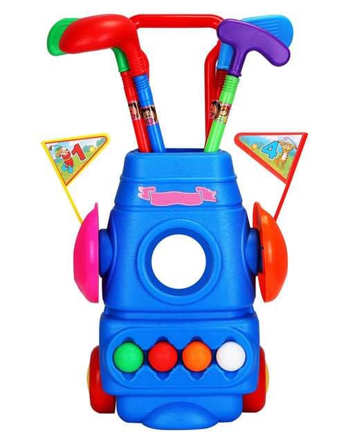 Load image into Gallery viewer, Toddler Golf Set with 4 Balls 4 Clubs 2 Holes 2 Flags Golf Cart Indoor Outdoor Golf Game Gift For 3-5 Years Old Kids
