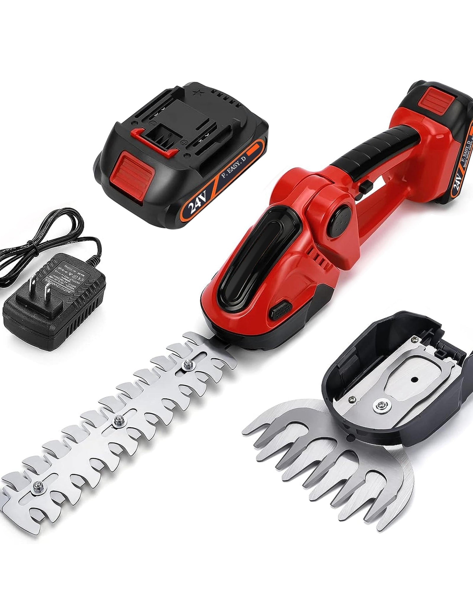 24V Cordless Handheld Grass Shear Hedge Trimmer with 90� Cutting Angle 2Pcs Replaceable Blades Electric Shrub Trimmer Hedge Cutter with Detachable Bat