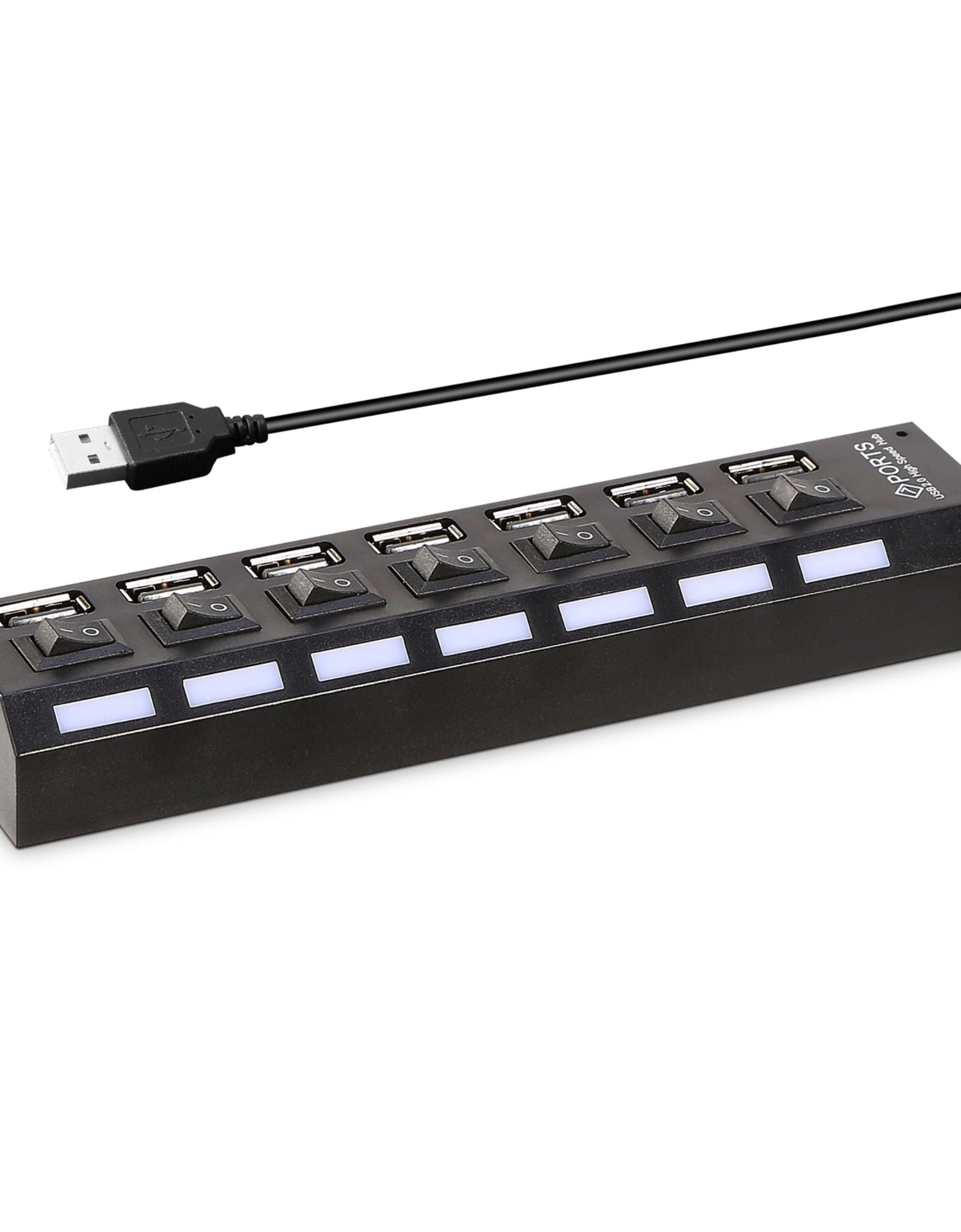 7 Port USB 2.0 Hub - High Speed Multiport with Individual Switches and LEDs