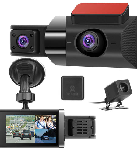 2K Car DVR 3 Channel Dash Cam Camcorder Camera Recorder with 140� Angle GPS WiFi Night Vision G-sensor Loop Recording Parking Monitor