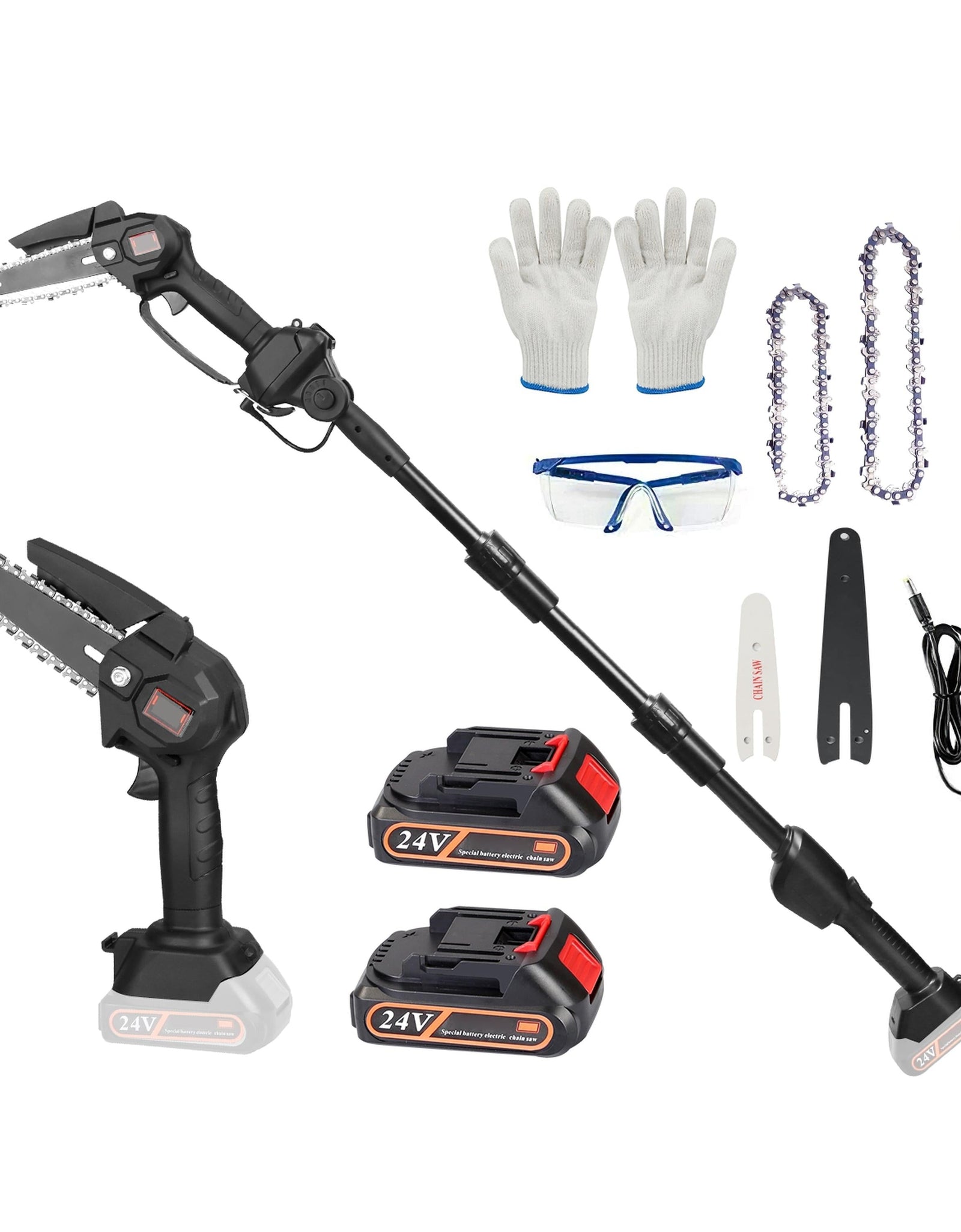 2-in-1 Cordless Pole Saw & Mini Chainsaw Electric Mini Chainsaw Length Adjustable Cordless Chain Saw with 2Pcs 1500mAh Batteries 4in/6in Chains for Tr