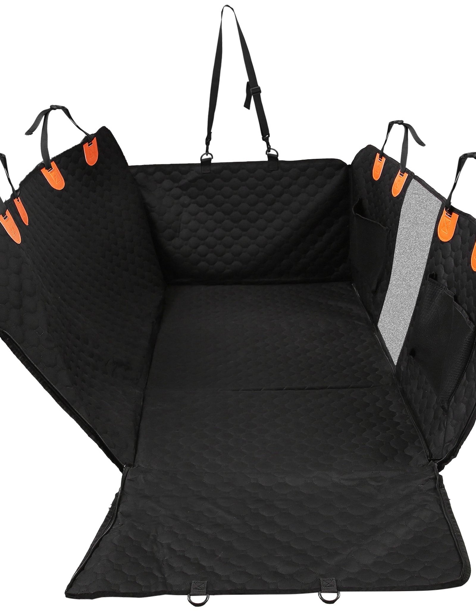 Dog Car Back Seat Cover With Zipper Mesh Window Storage Bags Waterproof 600D Oxford Cloth Car Seat Protector With Slide Flaps For Cars Trucks SUVs