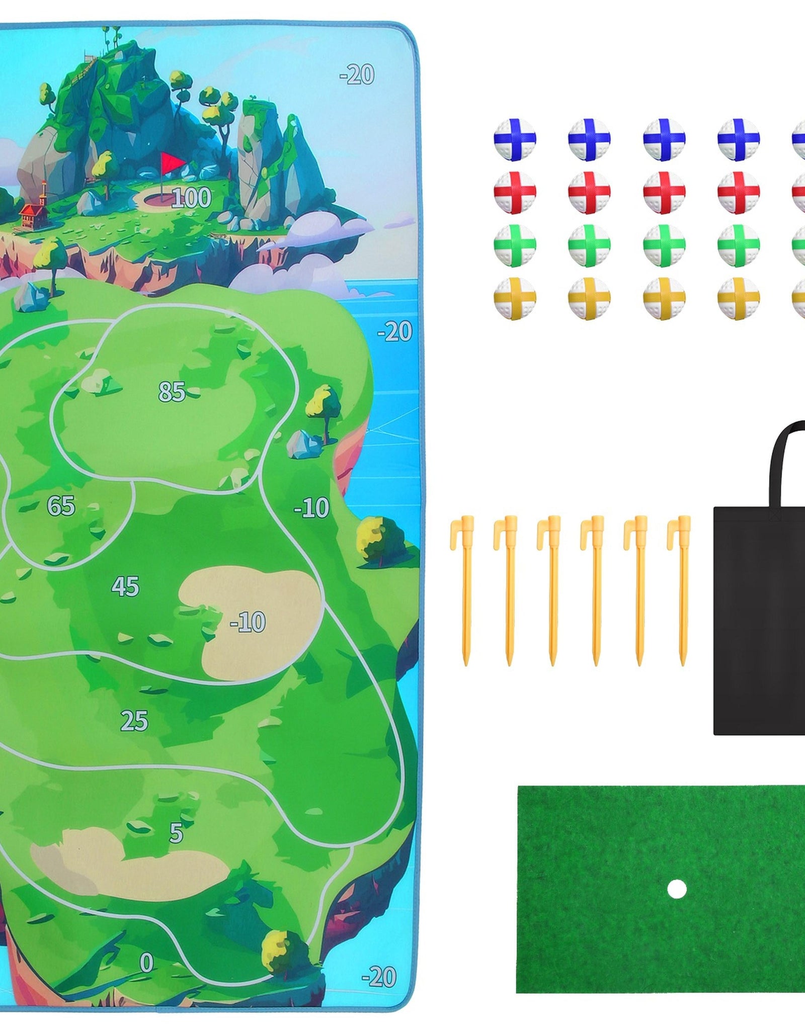 Casual Golf Game Set Indoor Outdoor Golf Pratice Mat Chipping Green Golf Yard Games for Kids Adults with 20 Sticky Golf Balls Storage Bag