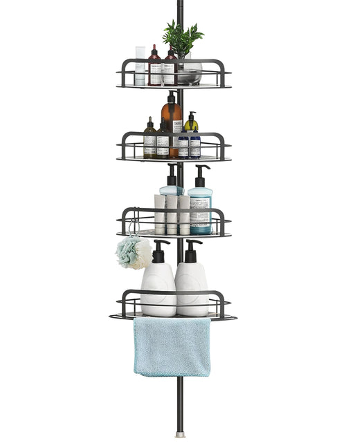 Load image into Gallery viewer, Rust-Resistant Corner Shower Caddy For Bathroom 4 Height Adjustable Shelves With Tension Pole Towel Bar Hanging Hook Floor Standing Bath Storage Rack
