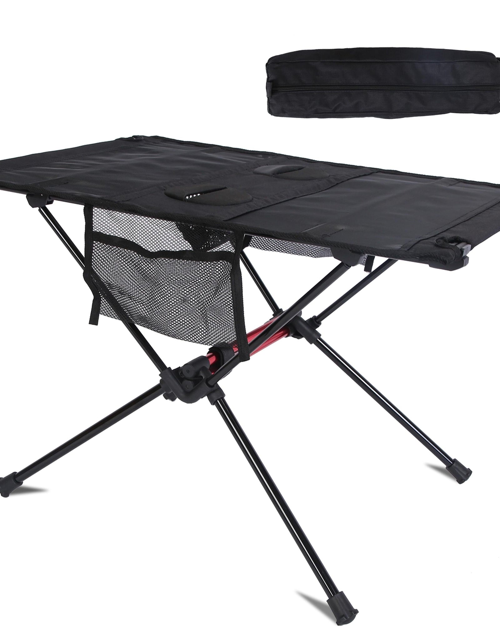 Portable Folding Camping Table Foldable Beach Table Aluminum Alloy Frame with 2 Cup Holders 2 Side Pockets Carry Bag for Picnic Camping Hiking Beach B