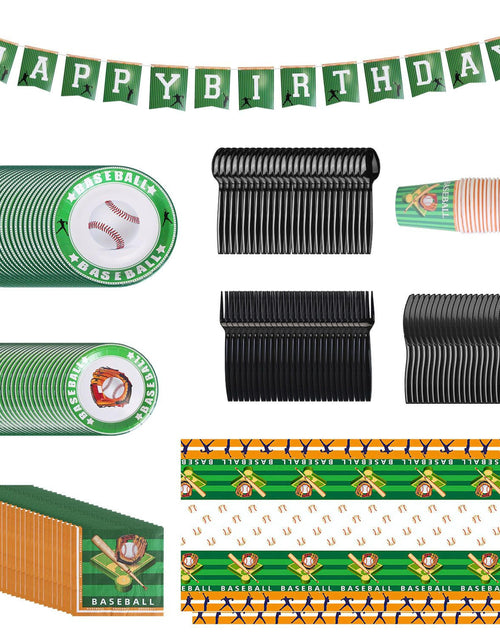 Load image into Gallery viewer, 171Pcs Baseball Party Supplies Kit Baseball Birthday Party Disposable Dinnerware Set Baseball Themed Party Tableware Decorations Cups Plates Napkins S
