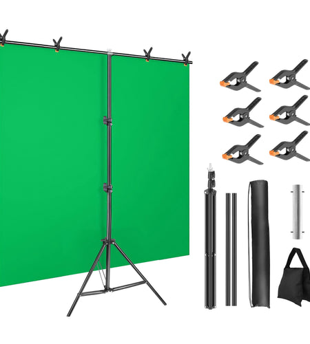 5�6.5FT T-Shape Photo Video Backdrop Stand Heavy Duty Background Stand Adjustable Photography Backdrop Stand with 6 Spring Clamps Sandbag Carry Bag fo